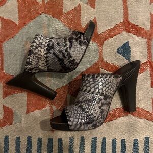 Y2K era vintage DONALD PLINER Viggo leather Snake Python whipstitched mule heels